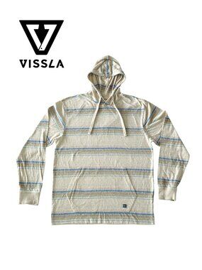 VISSLA Beige and Blue Striped Hoodie Sz L/G/G